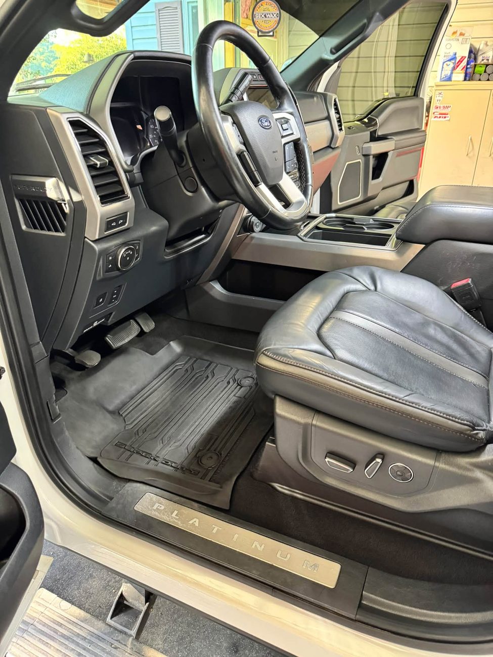 A truck dash and console cleaned and dressed